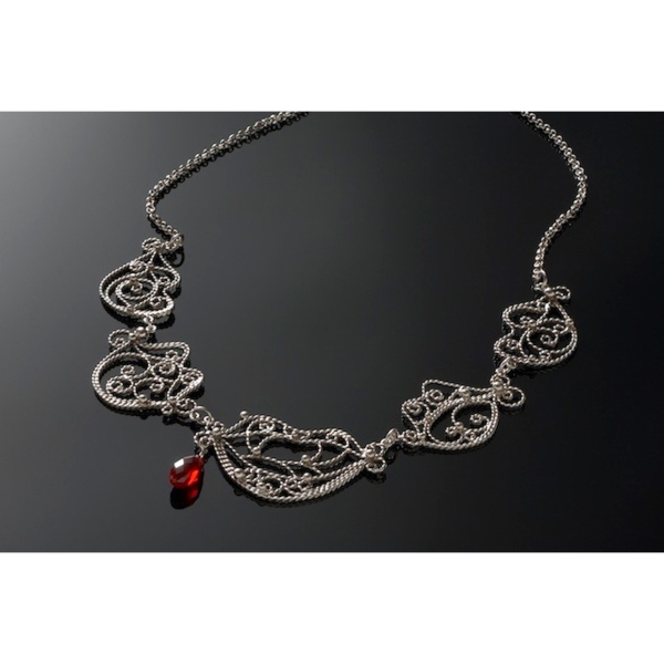 Sweet Bite Necklace - Fine silver filigree, red crystal drop 20"$850.00crowntroutonline.com